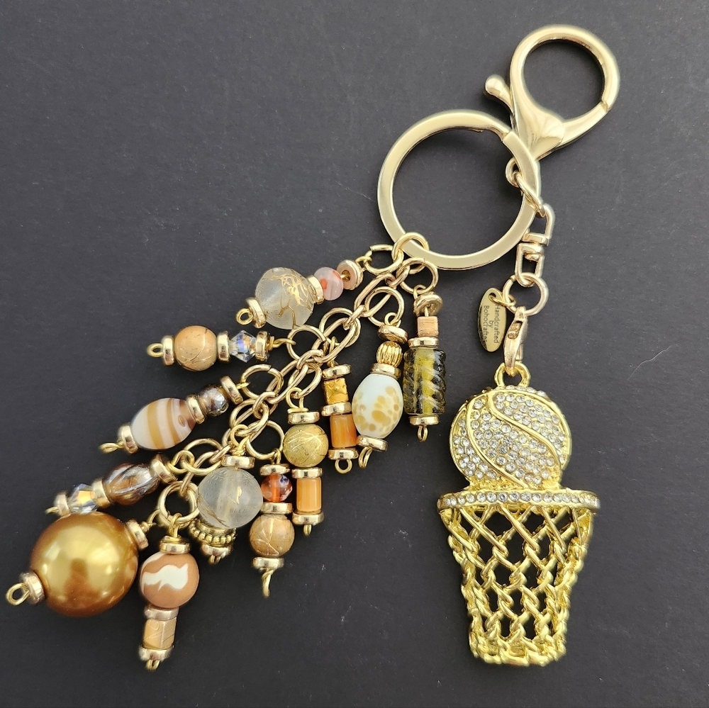 Basketball Purse Charm or Keychain Stone Glass Rhinestone Handcrafted
